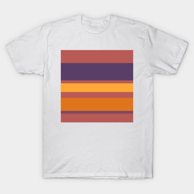 A capital collection of Grape, Deep Ruby, Giant'S Club, Cocoa Brown and Yellow Orange stripes. T-Shirt by Sociable Stripes